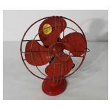 Red metal Fan, powers up, needs attention