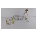 Three metal tabletop accessories, easel, pencil