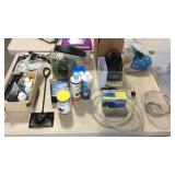 Fish aquarium supplies, rocks, water treatment