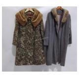 Two vintage ladies coats with fur collars, no
