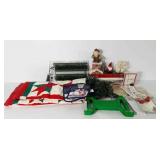 Christmas decor, includes quilt (has some tears),