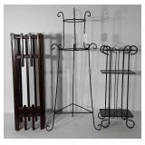 Three plant stands, metal/wood, 26"-37"