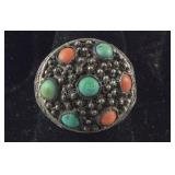 Silver, coral, and turquoise princess ring size 7