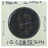 1862 Italian 10 centesimi coin