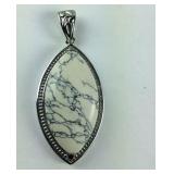 White howlite solitaire pendant stainless steel