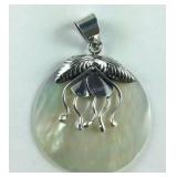 Sterling silver mother of pearl bee pendant