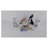 Group of animal figurines and decorative bell, 4