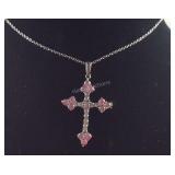 Simulated pink and white diamond cross pendant