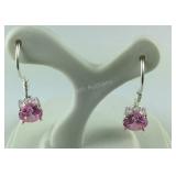 Sterling 3ct round simulated pink diamond dangle