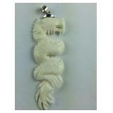 Bali Sterling carved bone dragon pendant