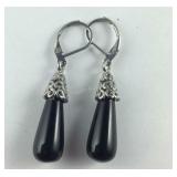 17.85ct black agate 18x8mm dangle drop stainless