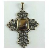 8ct South African tigers eye copper cross pendant