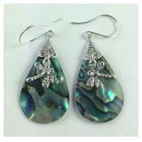 Sterling silver abalone shell dragonfly earrings