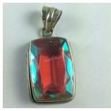 Treated Iridescent Stone Pendant Sterling Silver