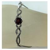 Garnet & CZ Bracelet Sterling Silver 5.3 grams ,