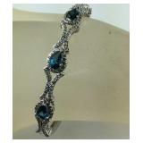 Blue Topaz & CZ Hinged Bangle Bracelet