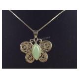 Jade Butterfly pendent with 18in Sterling chain