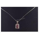 Genuine Ruby & CZ Necklace Sterling Silver 2.2`