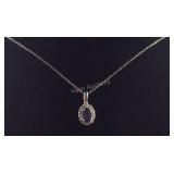 Genuine Tanzanite & Diamond Necklace Sterling