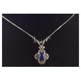 Ornate Design Blue Lapis Necklace Sterling Silver