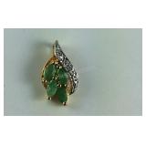 Genuine Emerald & Diamond Pendant Gold Tone