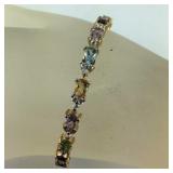 Multi-Gemstone & CZ Tennis Bracelet   7.5"