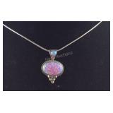 Opal Pendant on Snake Chain Sterling Silver 6.8