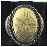 Interesting Carved Stone (Bone) Ring Sterling