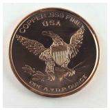 1 Oz Fine Copper Round .999 Copper