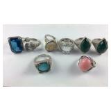 Eight Sterling silver rings