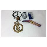 Two lighters, pocket knife, necklace, and Devon