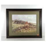 Fox hunt scene print, framed and double matted,