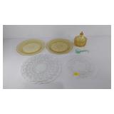Group of Depression Glass, plates, covered