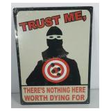 Warning metal sign 16x12