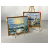 Paintings on canvas over board, two small beach