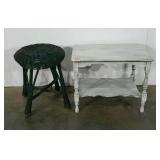 Wicker stand, painted, and small table, 17" tall