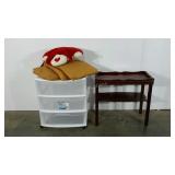 3 drawer Sterilite storage cart with pillows and