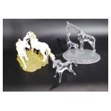 Unicorn and giraffe figurines, ceramic and glass