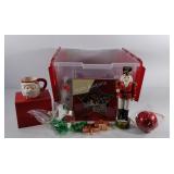 Christmas decor group, Lenox Santa mug, statues,