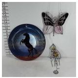 Garden decor group, metal and stained glass