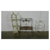 Three metal work pieces, candle stand-36"