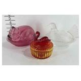 Nesting bowl candy dishes, cat, hen, and swan