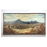 Painting on canvas, deer at edge of field, framed