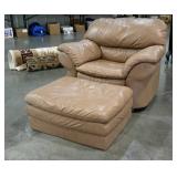 Leather look arm chair and ottoman, needs wiped