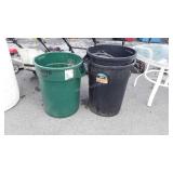 3-Poly Outdoor Trash Cans, all 32 gallon, 2 black