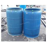 2-Blue poly 55 gallon barrels, tops have been cut