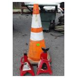 Orange Safety cone and set of 1 ton Jack Stands