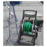 Water Hose Reel with hose and 3 Wire Tomato Cages