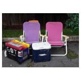 Coolers and Chairs, 2 beach type one plastic