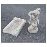 2pc Concrete lot, down spout drip tray, girl